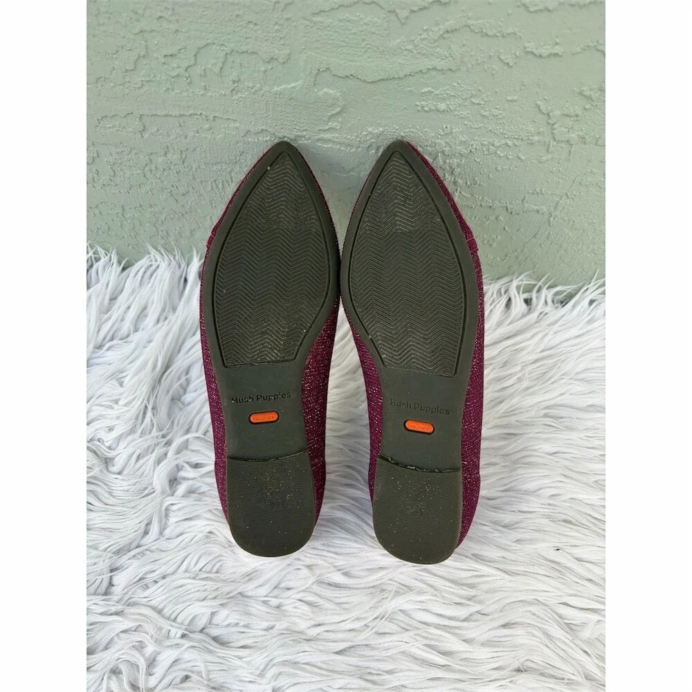 Hush Puppies Bounce Womens Flats Burgundy Sparkle Pointed Toe Slip-On